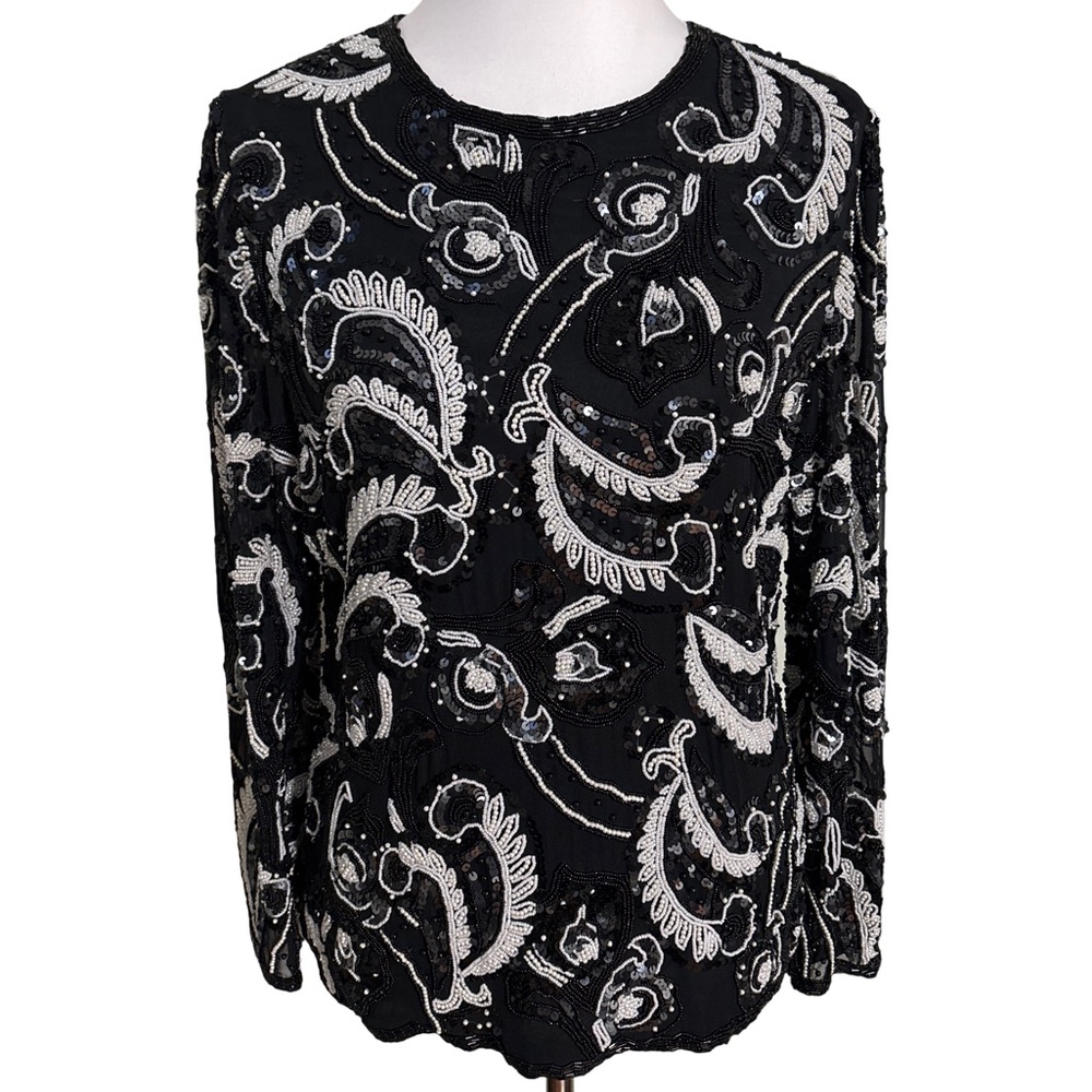 Niteline Silk Embroidered Blouse Black and White